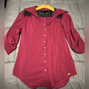**NEW LISTING!!** Bebe burgundy button down top with lace detail
